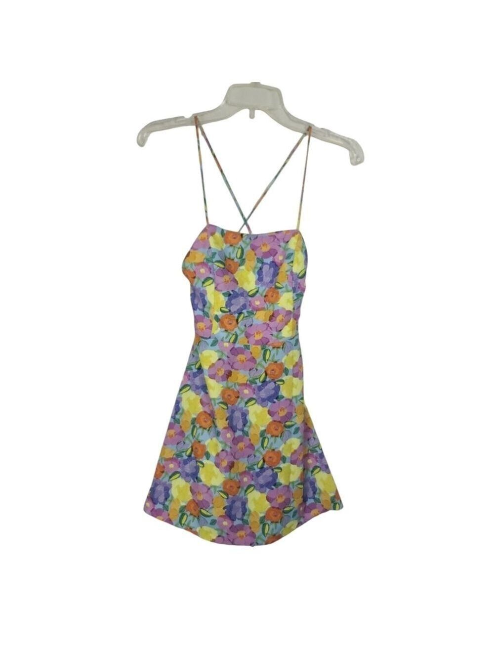 Zara Floral Colorful Criss Cross Open Back Romper XS